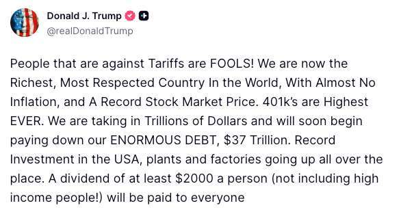 （圖：川普Truth Social）