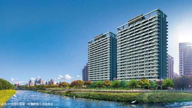 定泰建設小檜溪重劃區新案「富櫻翫」，主打全齡健康宅。此為3D外觀示意圖。  (業者提供)