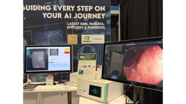 醫揚於RSNA 2025展示最新系列醫療級AI工作站,現場實機演示包含內視鏡、影像判讀與即時病患監測等多種AI高算力應用。(圖:醫揚提供)