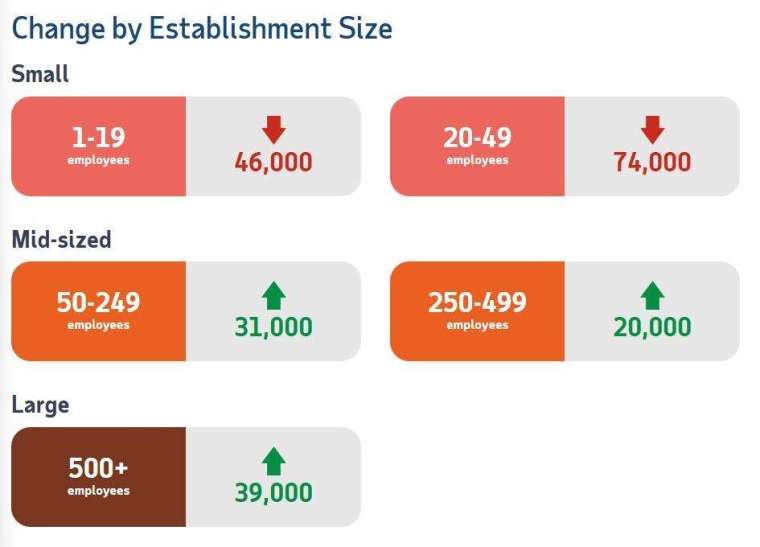 雇用人數少於 50 人的小型企業在 11 月流失多達 12 萬名員工，為 2020 年 5 月以來最大單月減幅，也是本次下滑的主要來源。(圖：ZeroHedge)