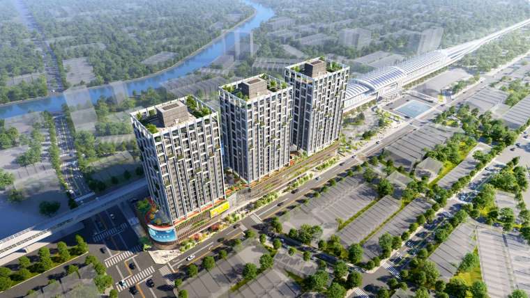  「屏東火車站東側土地公辦都市更新案」模擬圖。(圖：達麗提供)