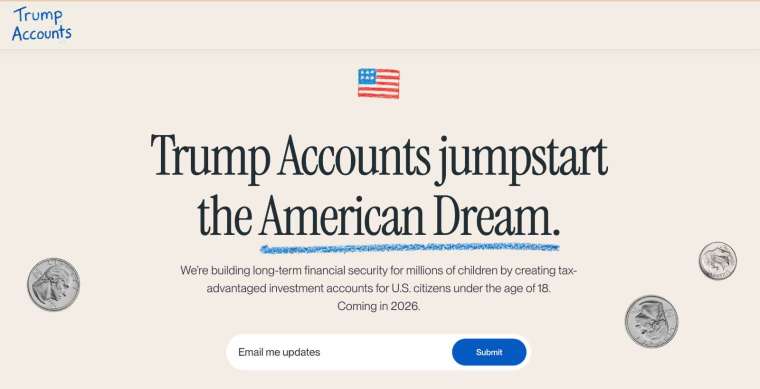 「川普帳戶」網站已經上線。（圖：trumpaccounts.gov）