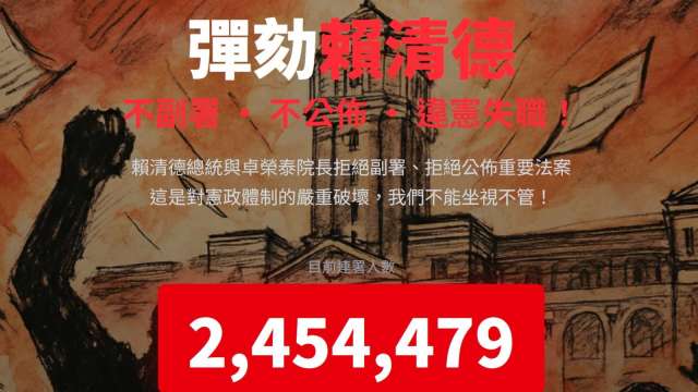 藍白聯手啟動總統彈劾案 網路連署彈劾火速飆破245萬。（網路截圖）