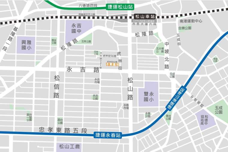 「台北市信義區虎林段四小段147地號等45筆土地公辦都市更新案」區位圖。(圖：台北市住宅及都市更新中心提供)