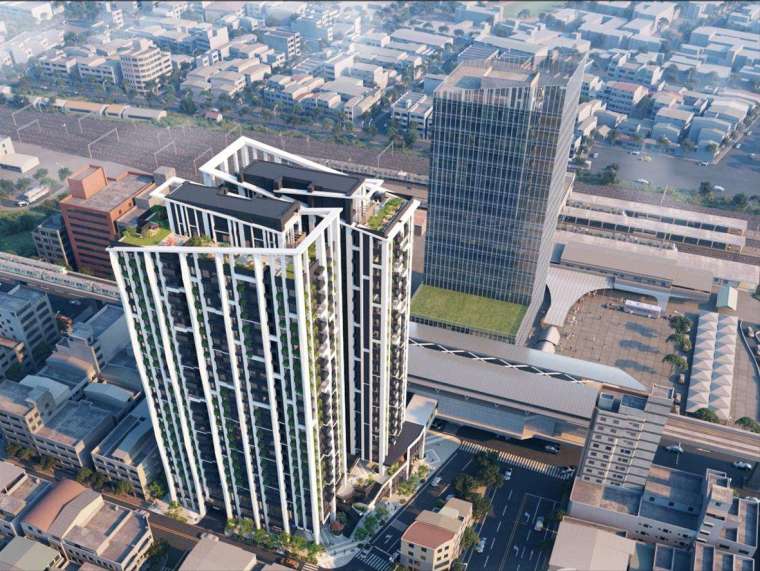 高雄捷運 RK1 站西基地開發案電腦模擬圖。（圖：高雄捷運局提供）