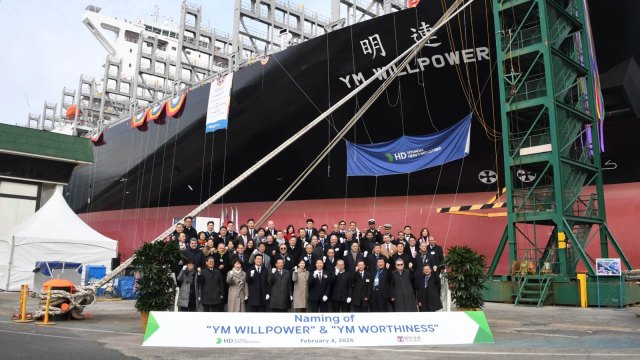 陽明海運首批LNG雙燃料船命名 2月8日投入地中海航線。(圖：陽明提供)