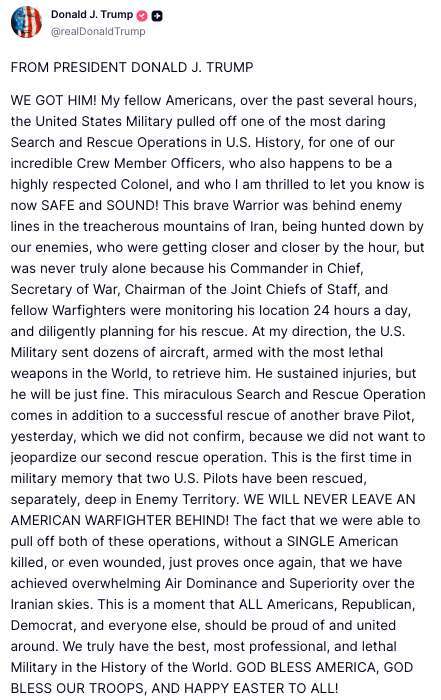 （圖：川普Truth Social）