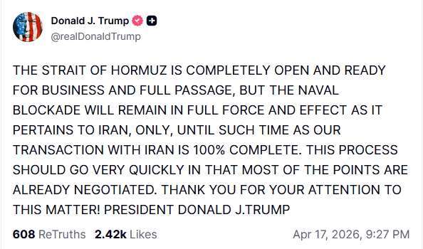 圖：川普 Truth Social