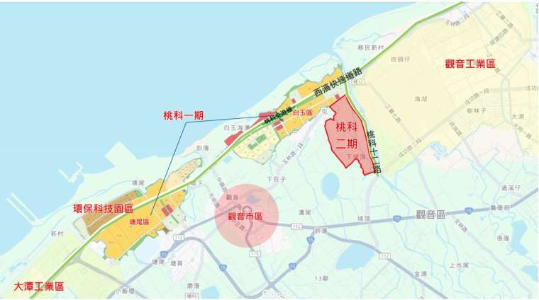  桃園科技工業園區第二期產業用地開放申購，首波釋出約4.66萬坪位置圖。(圖：戴德梁行提供)