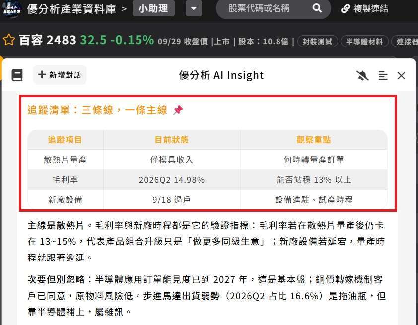 百容 后续应该要追踪什么