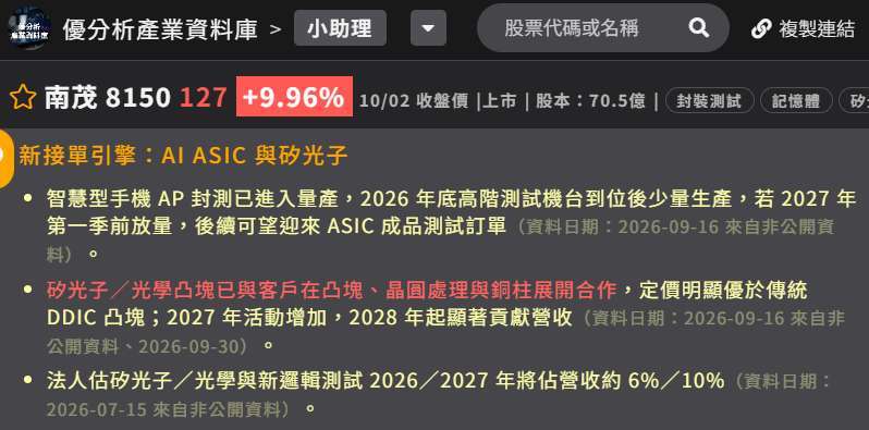 南茂新接单引擎：AI ASIC 与矽光子