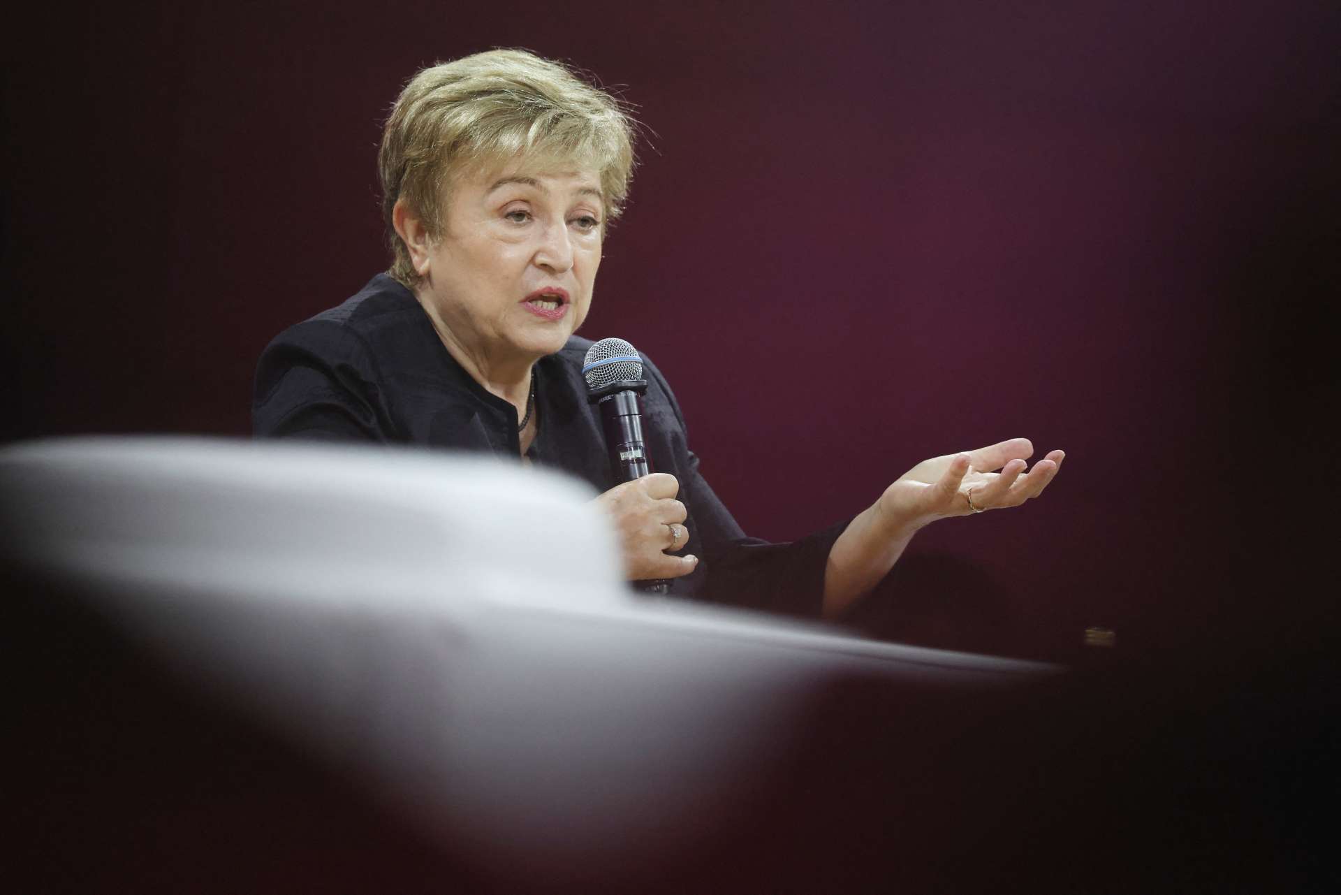 國際貨幣基金(IMF)總裁喬治艾娃(Kristalina Georgieva)於2026年10月12日，在泰國曼谷詩麗吉王后國家會議中心舉行的IMF與世界銀行年會上發表演說。Reuters/TPG